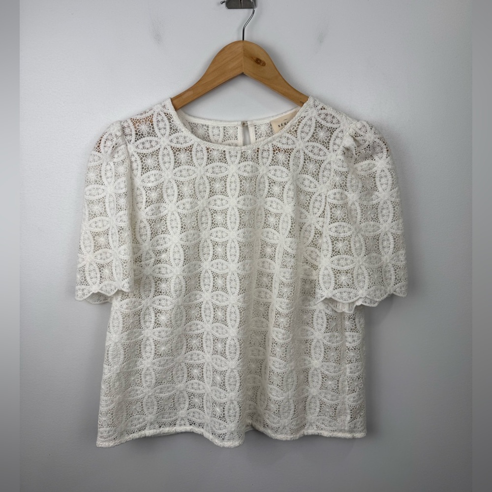 Sezane White Lace Top